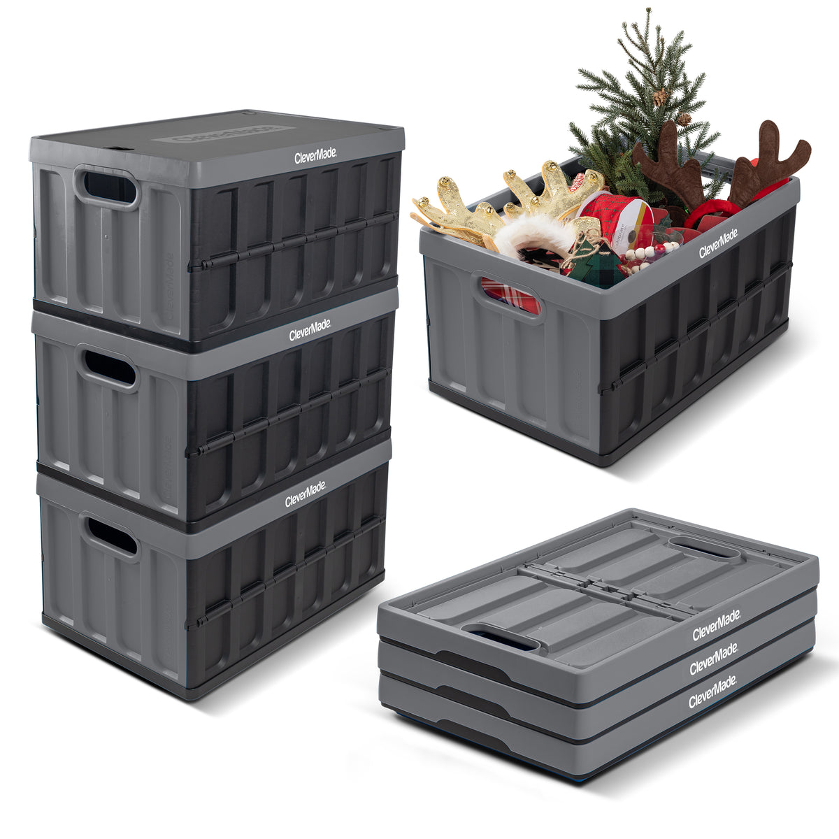 CleverMade sale 46L Collapsible Storage Bins with Lids - Folding Plastic Stackable