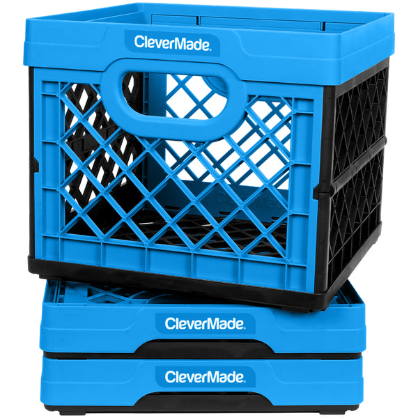 CleverMade MilkCrates Plastic 25L Collapsible Utility Crate, Black