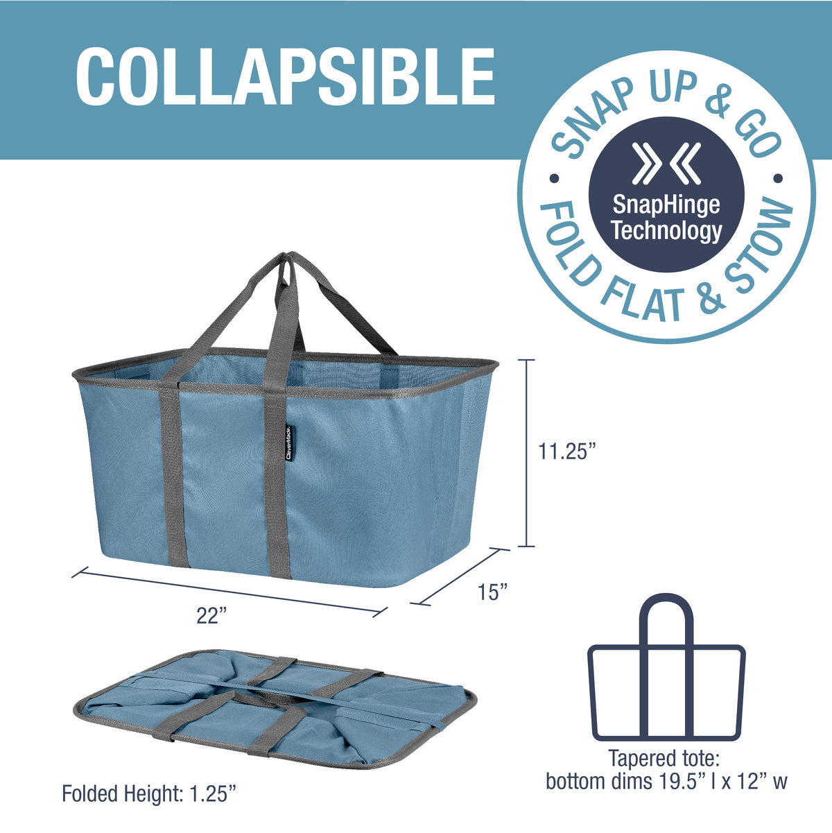 CleverMade Collapsible Laundry Caddy Large Foldable Clothes Hamper