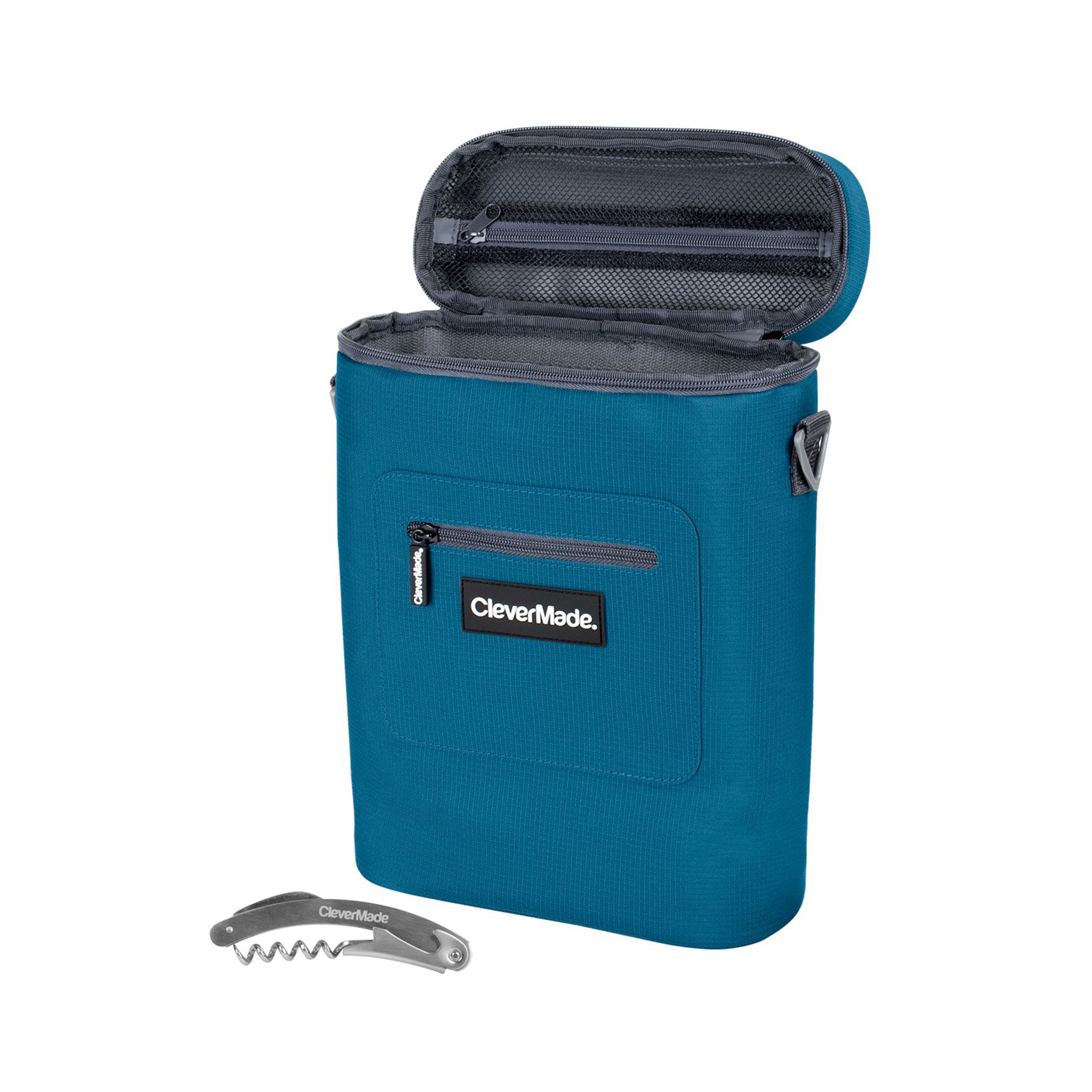 Clevermade Wine Cooler Insulated Cold Pack Wine Opener & Shoulder Strap Blue